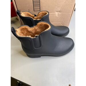 Chooka Delridge Chelsea Black Rubber Rain Boots Faux Fur Lined Womens 10